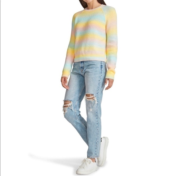 BB Dakota Steve Madden bright rainbow ombre striped fuzzy sweater size XXL - Picture 11 of 15